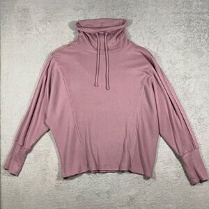 Simply Vera Vera Wang Cowl Neck Top Womens Medium Mauve Ribbed Knit Drawstring